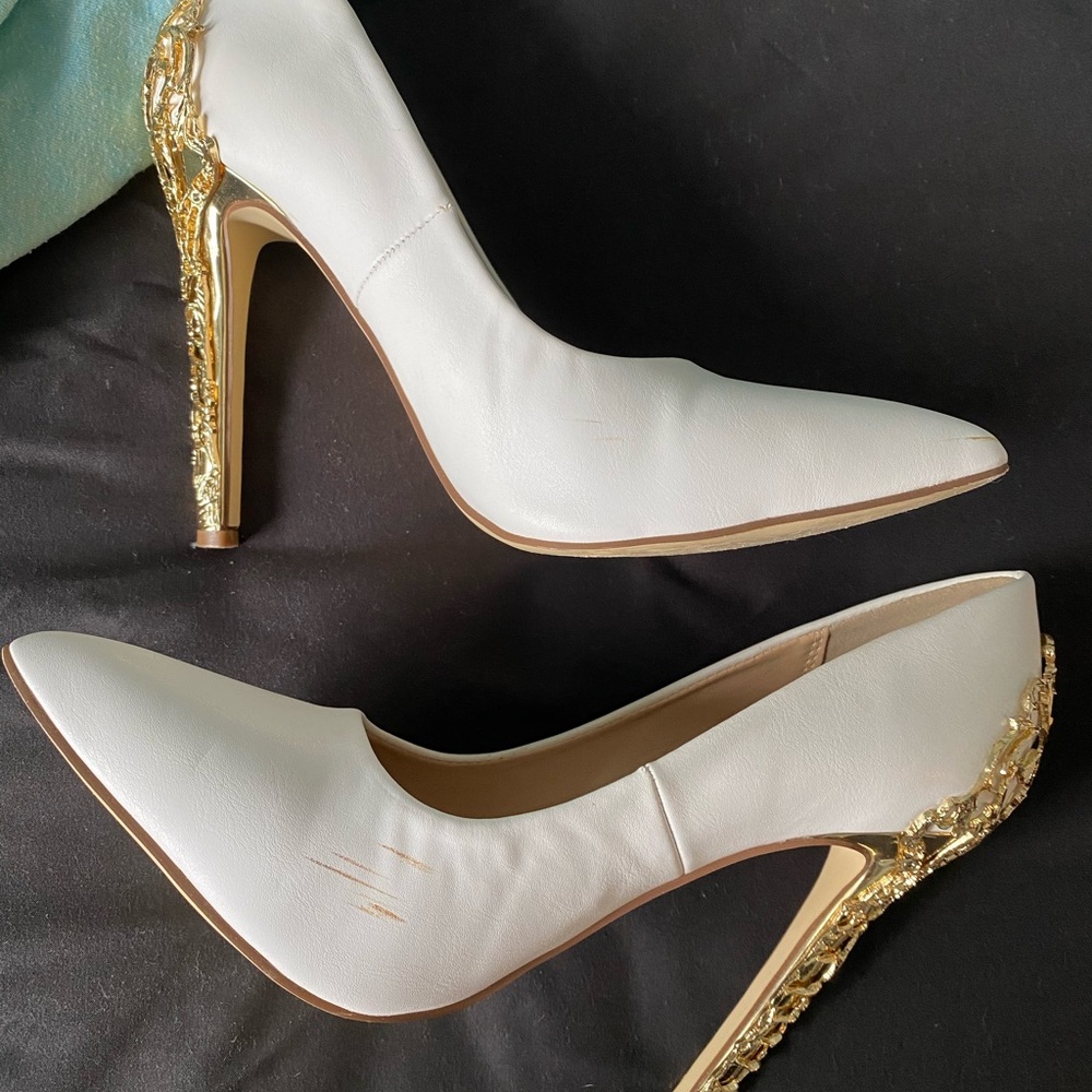 JustFab white and gold heels!